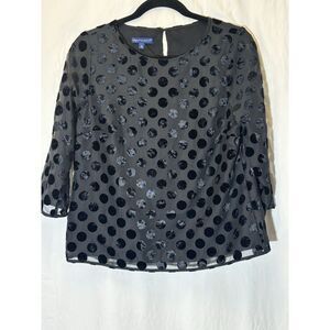 RSVP by TALBOTS‎ Blouse Sz S Black Velvet Dot 3/4 Sleeve Burnout Tunic Top F23